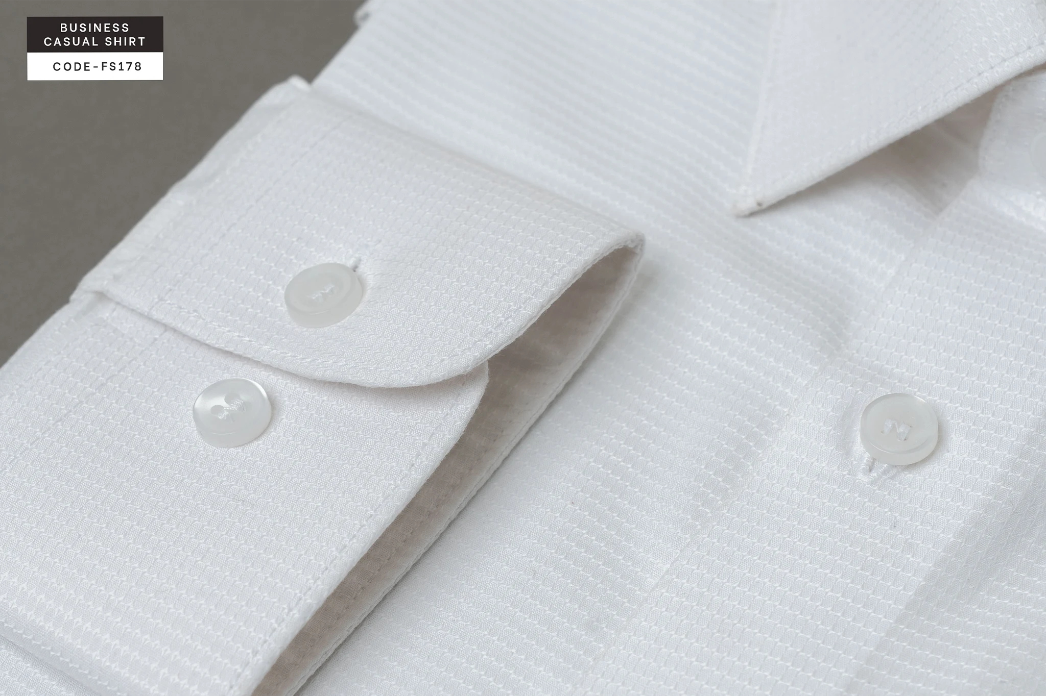 Pearl Grid Classic White Dobby Essential Shirt(FS178) - Image 3