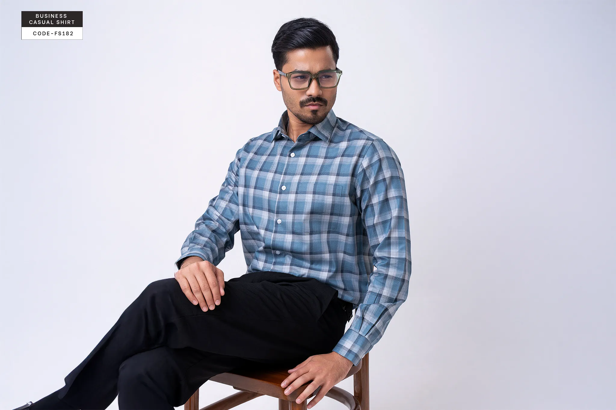 Seafoam Light Blue Ocean Plaid Check Shirt(FS182) - Image 3