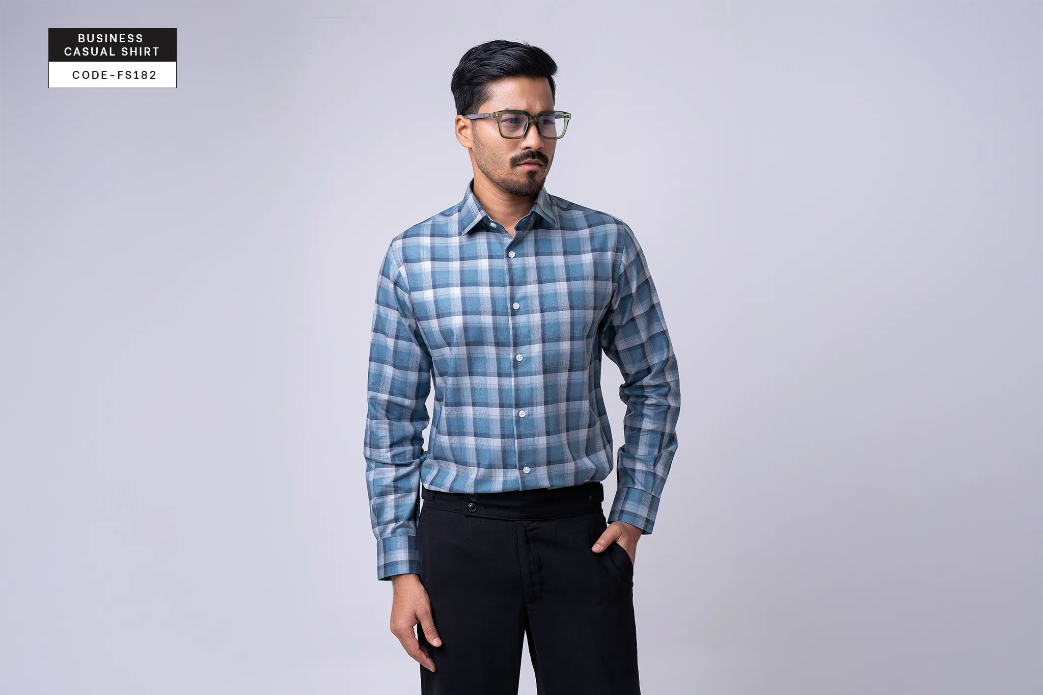 Seafoam Light Blue Ocean Plaid Check Shirt(FS182)