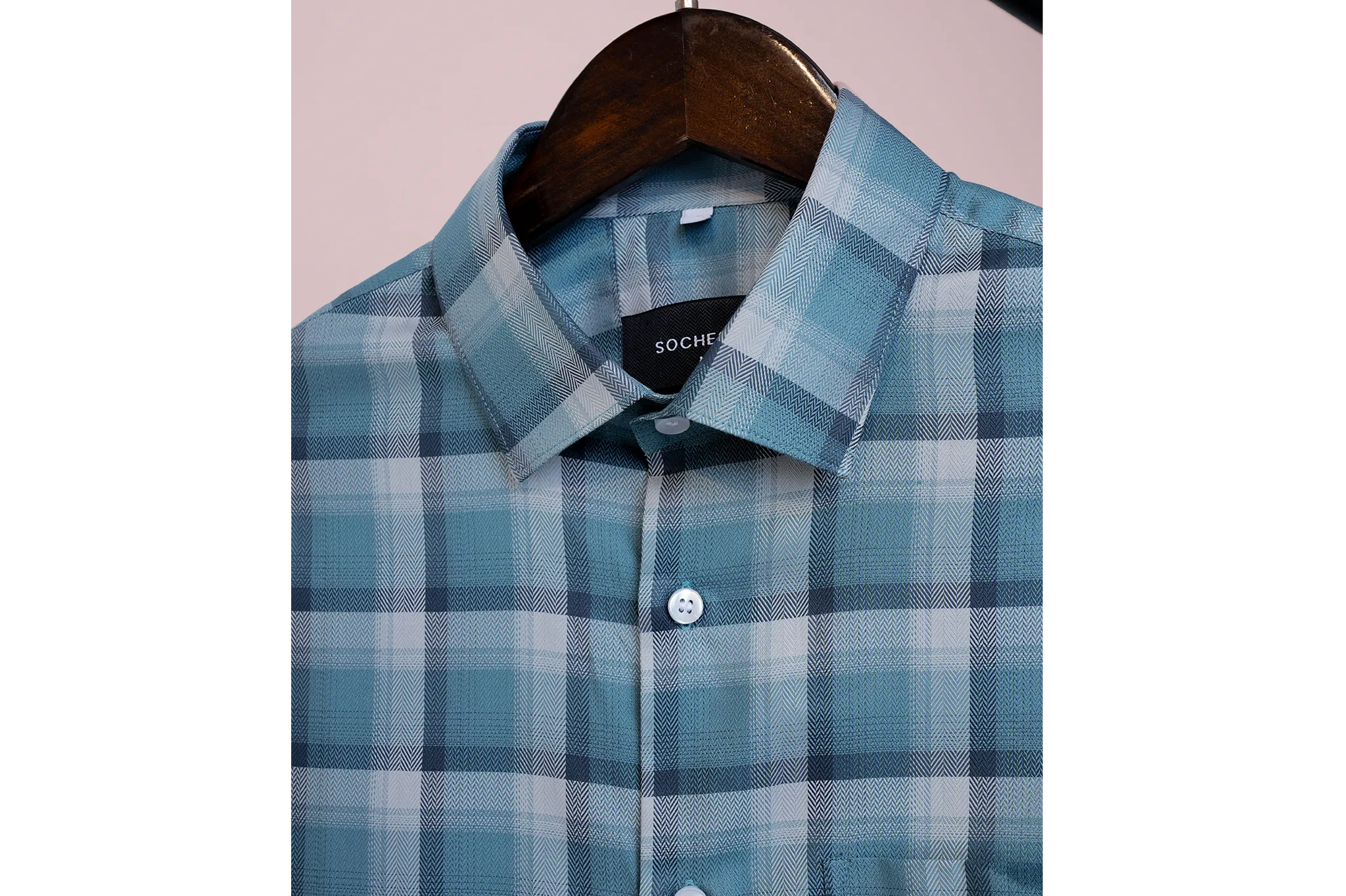 Seafoam Light Blue Ocean Plaid Check Shirt(FS182) - Image 2