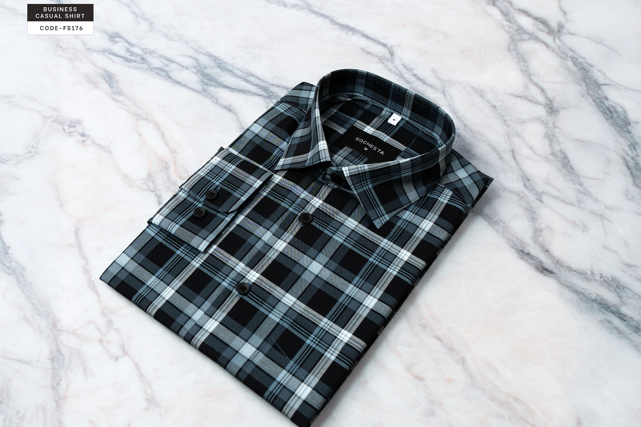 Metro Graphite Check Business Casual Shirt(FS176) - Image 5