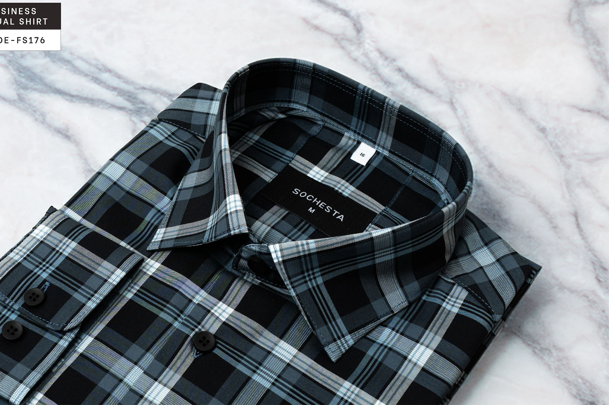 Metro Graphite Check Business Casual Shirt(FS176) - Image 6