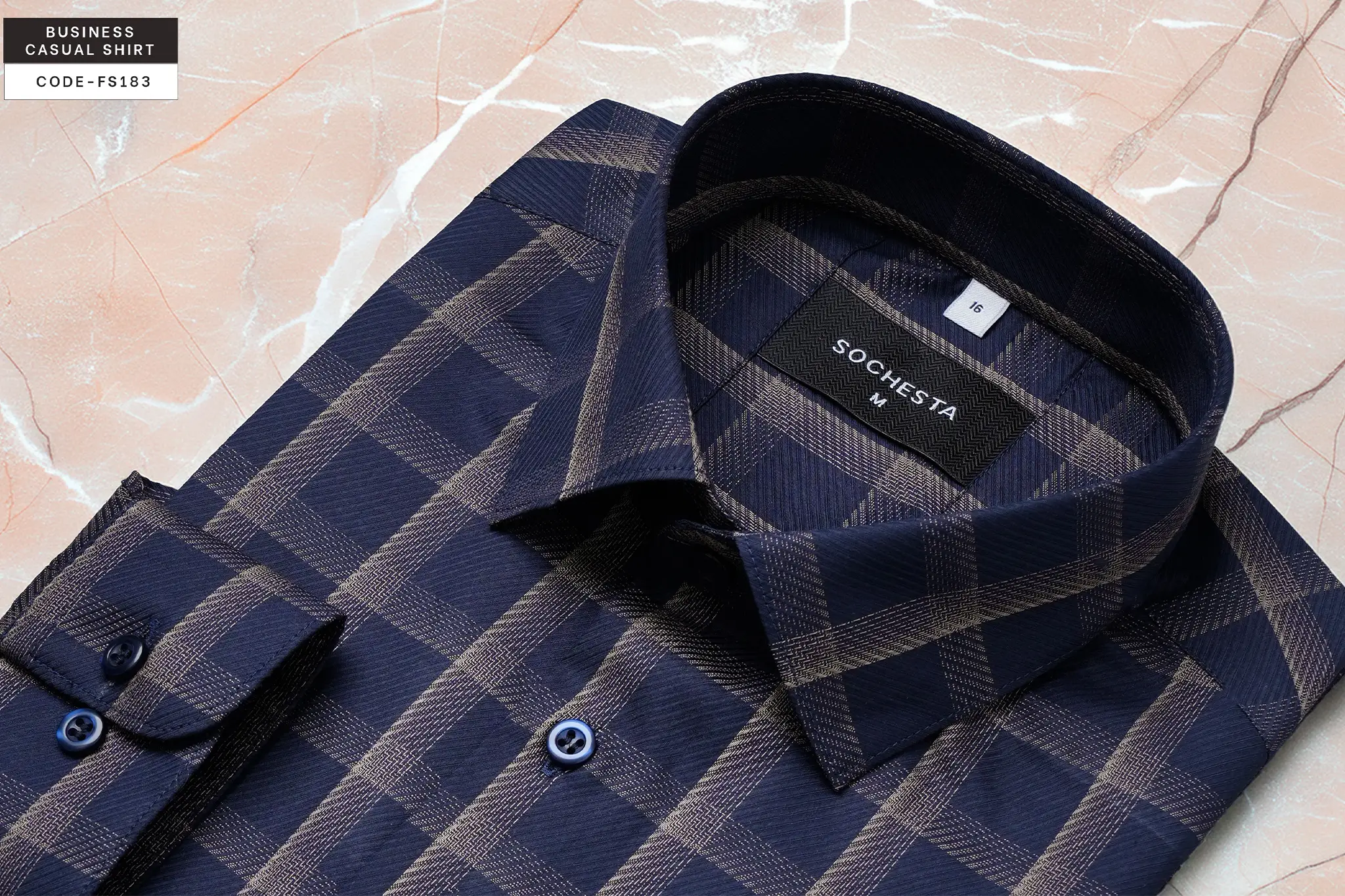 MazeRunner Navy Blue Golden Check Twill Shirt(FS183) - Image 3