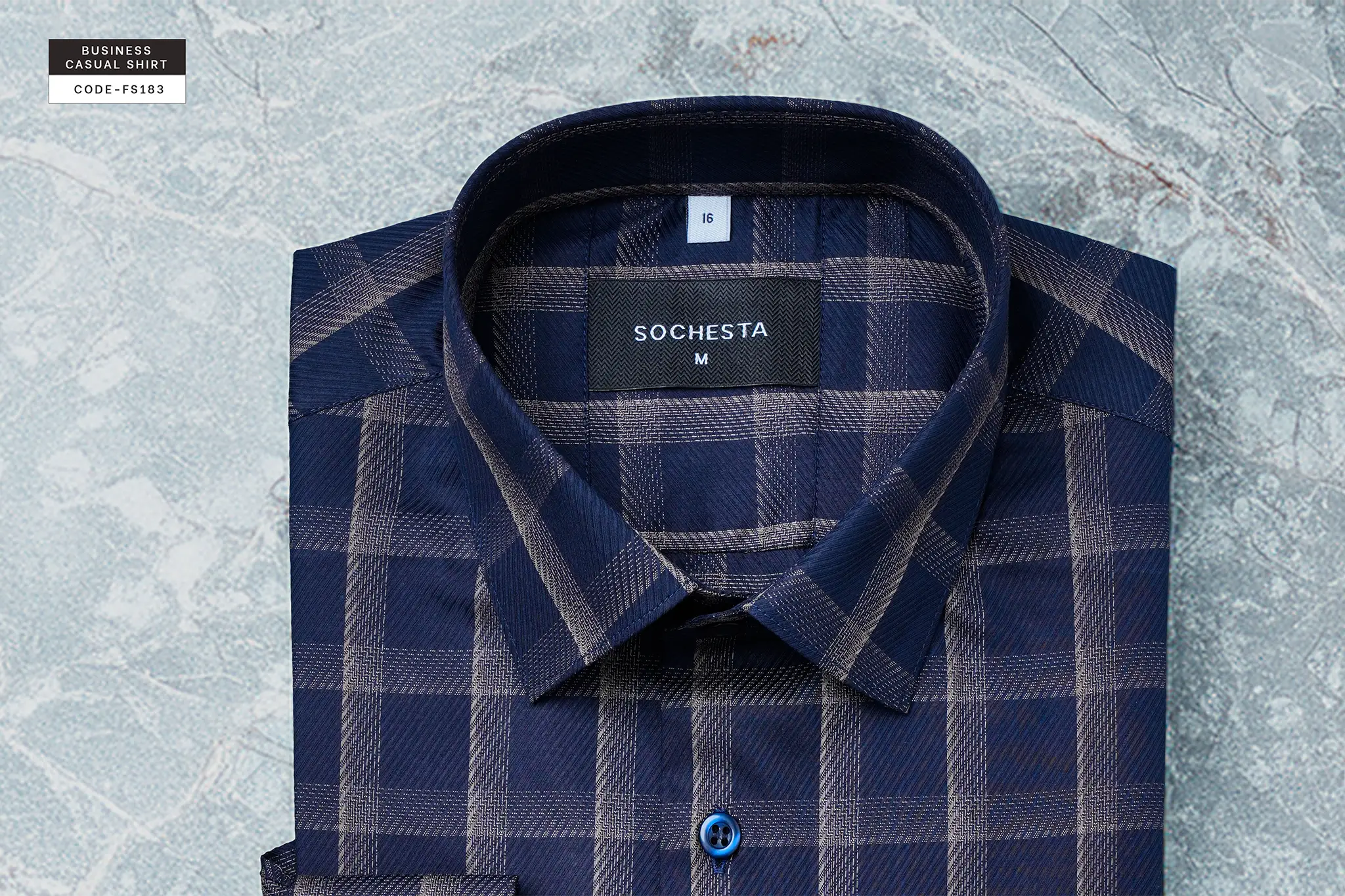 MazeRunner Navy Blue Golden Check Twill Shirt(FS183) - Image 4