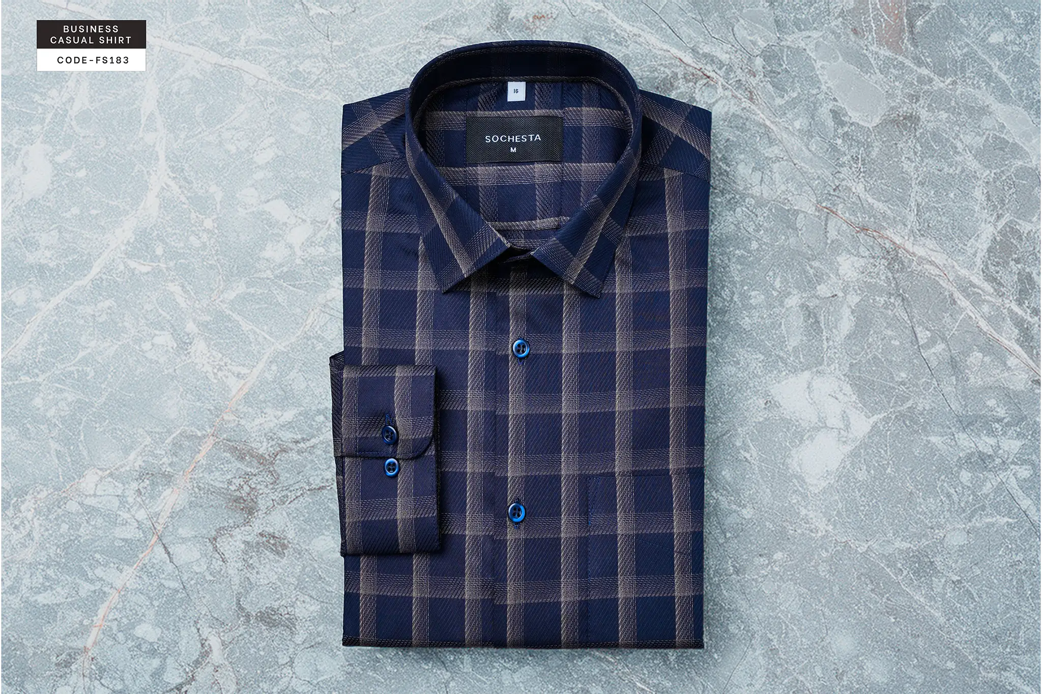 MazeRunner Navy Blue Golden Check Twill Shirt(FS183) - Image 2
