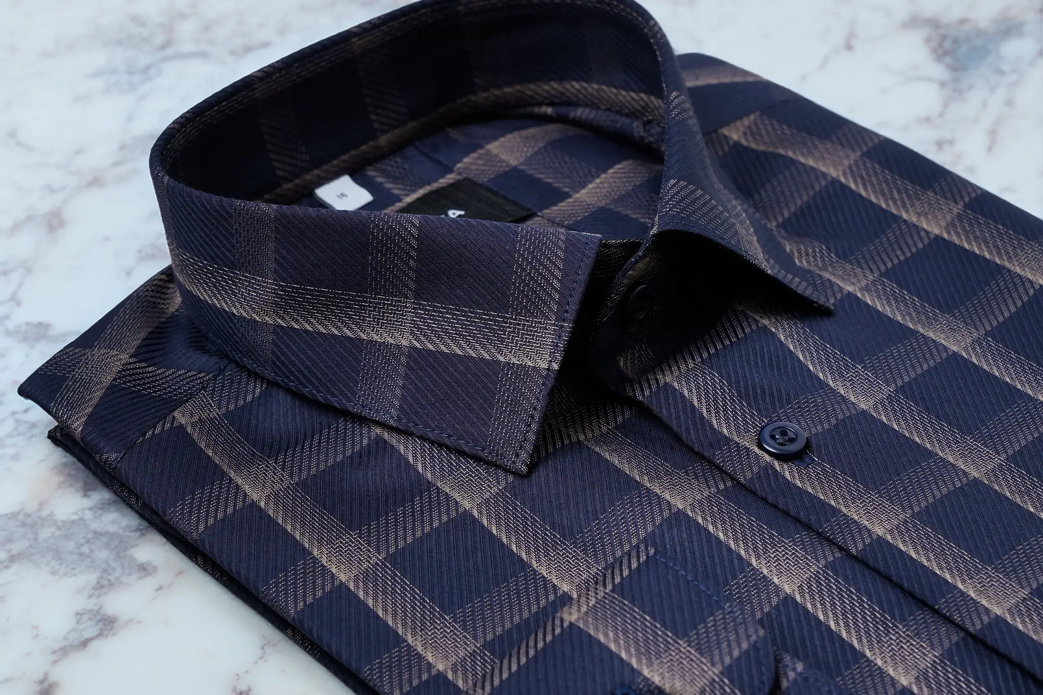 MazeRunner Navy Blue Golden Check Twill Shirt(FS183) - Image 6