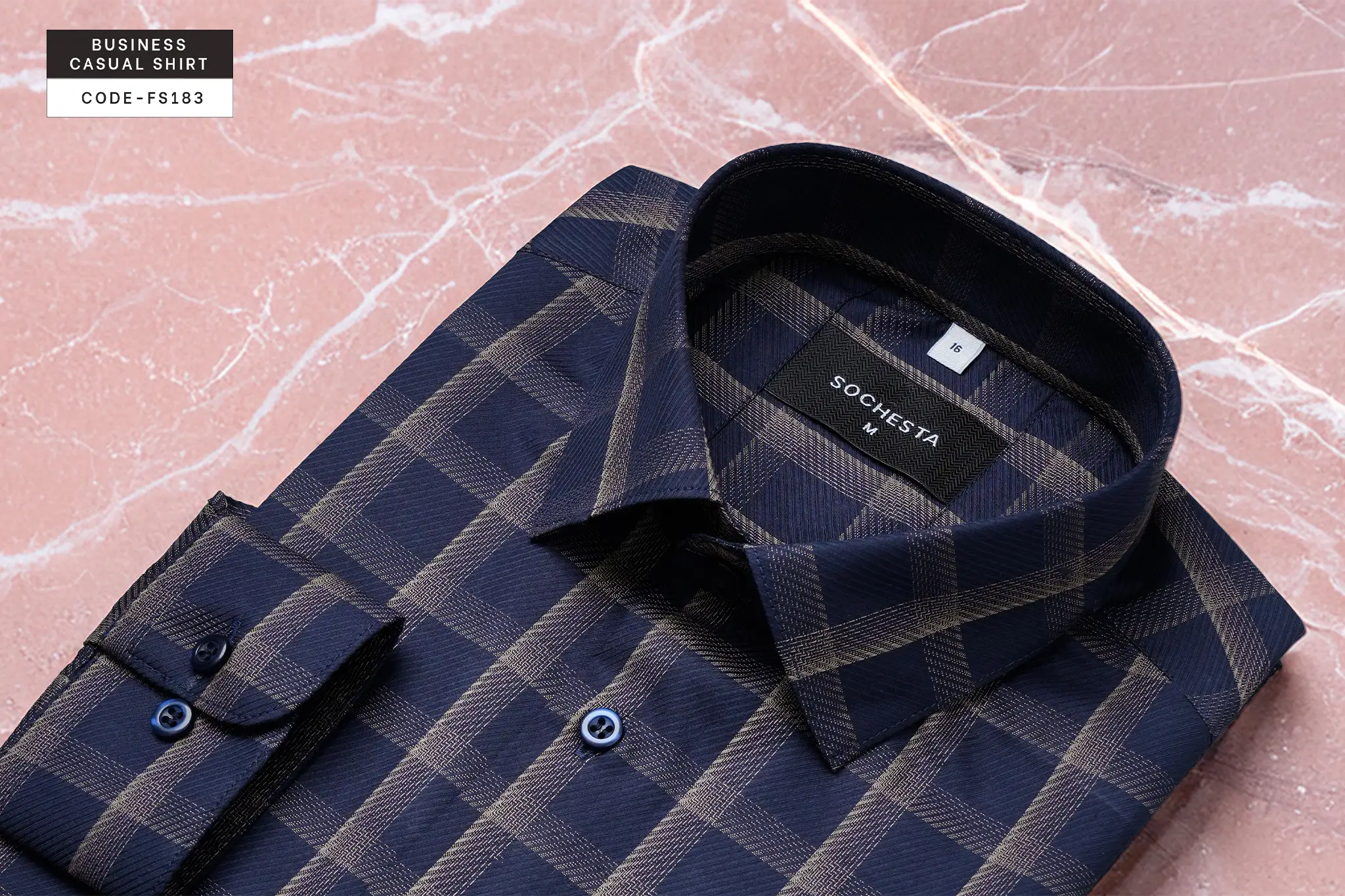 MazeRunner Navy Blue Golden Check Twill Shirt(FS183) - Image 7