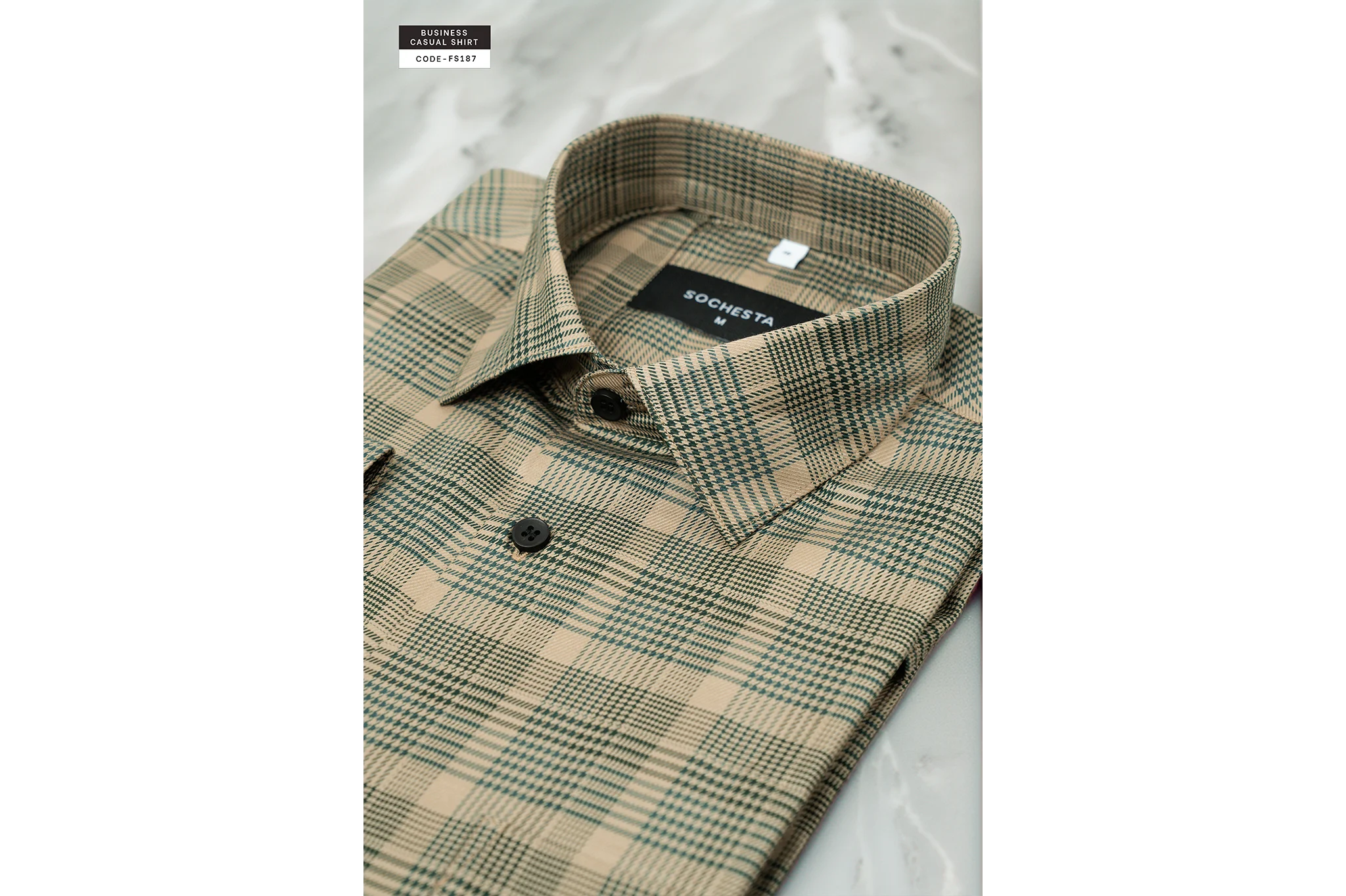 Warm Taupe Golden Sand Houndstooth Check Shirt(FS187) - Image 7
