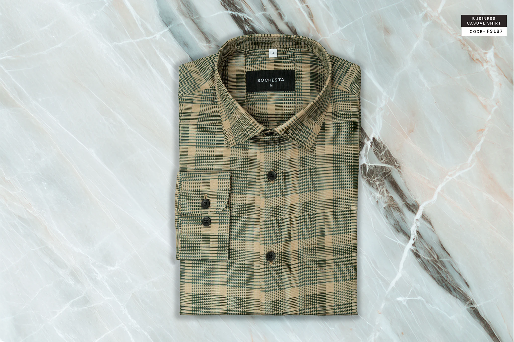 Warm Taupe Golden Sand Houndstooth Check Shirt(FS187) - Image 2