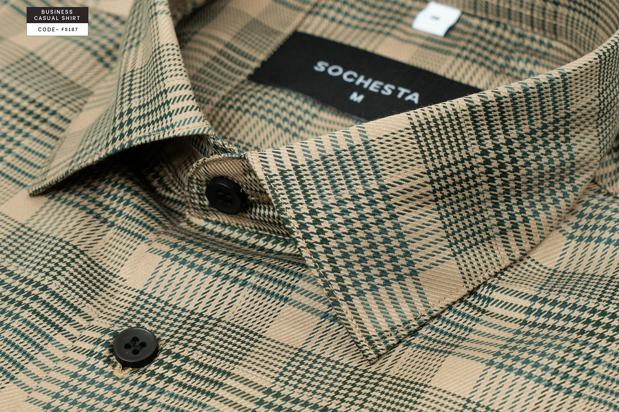 Warm Taupe Golden Sand Houndstooth Check Shirt(FS187)