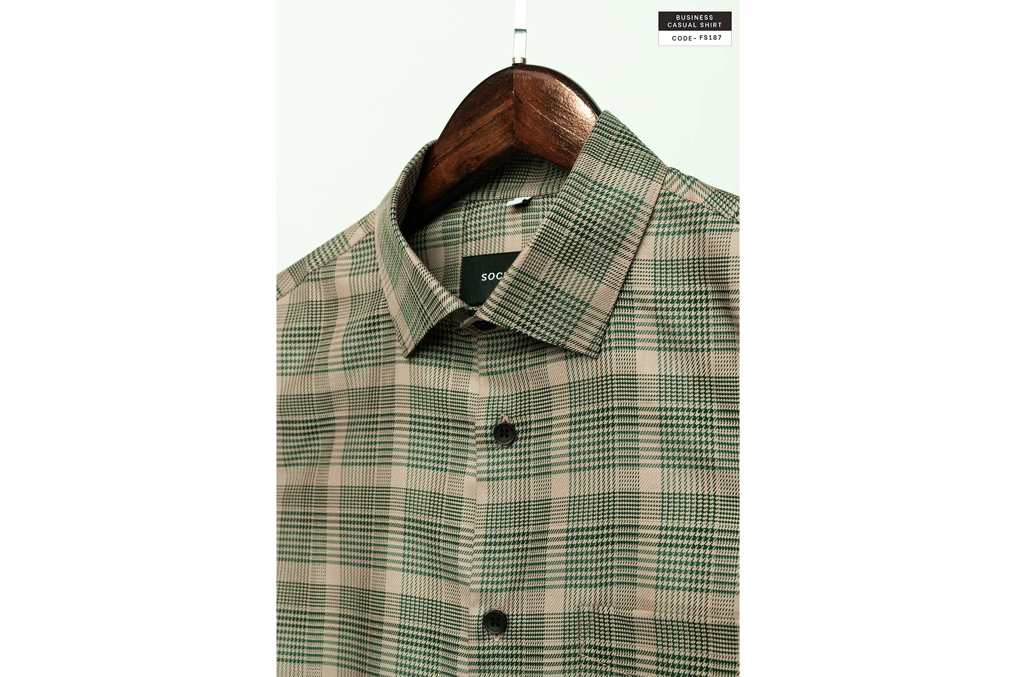 Warm Taupe Golden Sand Houndstooth Check Shirt(FS187) - Image 5