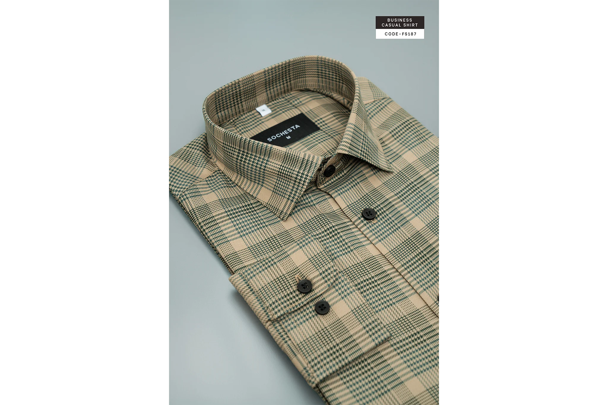 Warm Taupe Golden Sand Houndstooth Check Shirt(FS187) - Image 10