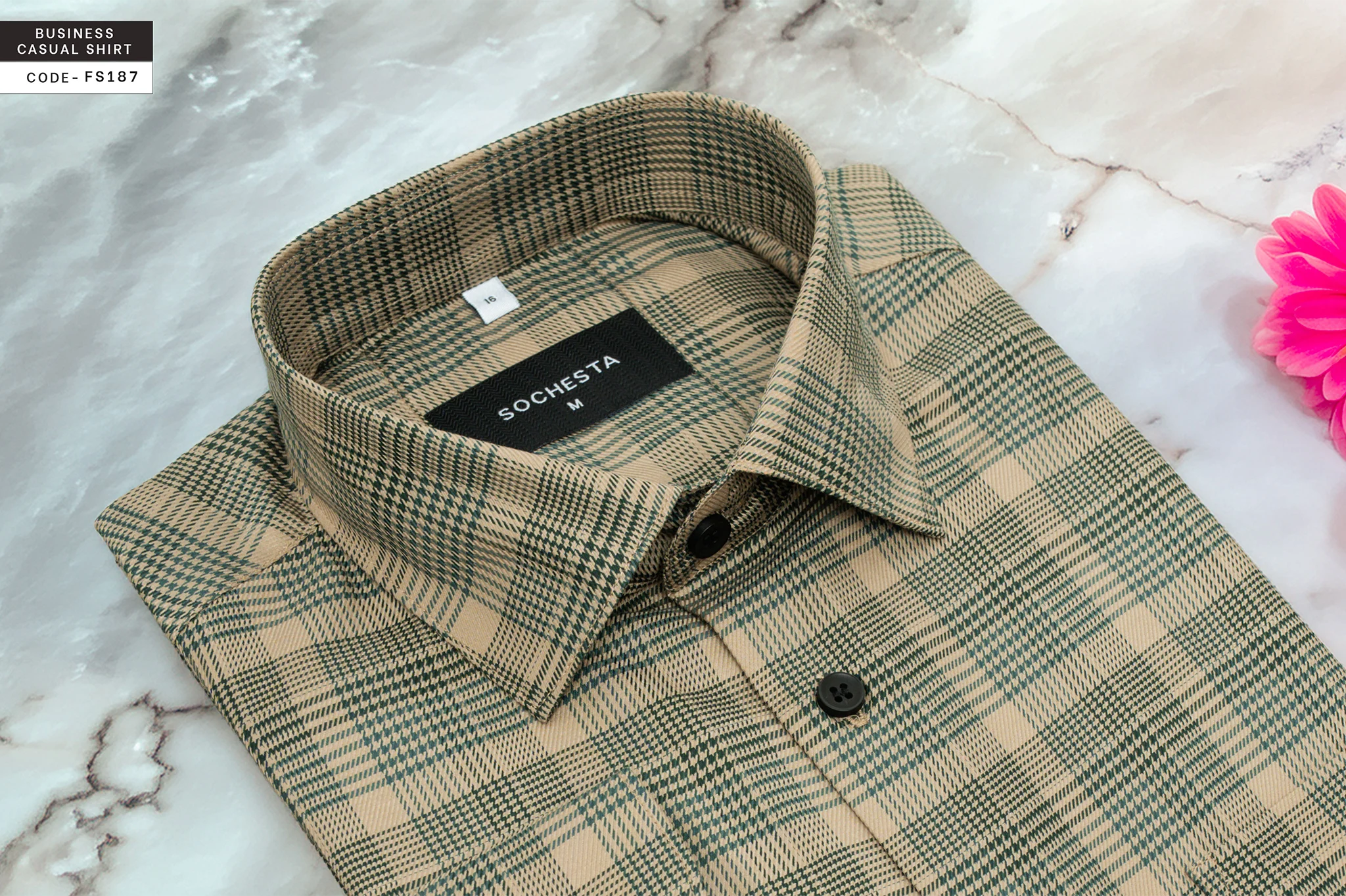 Warm Taupe Golden Sand Houndstooth Check Shirt(FS187) - Image 6