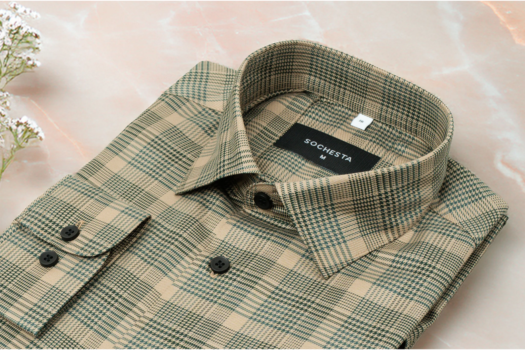 Warm Taupe Golden Sand Houndstooth Check Shirt(FS187) - Image 4