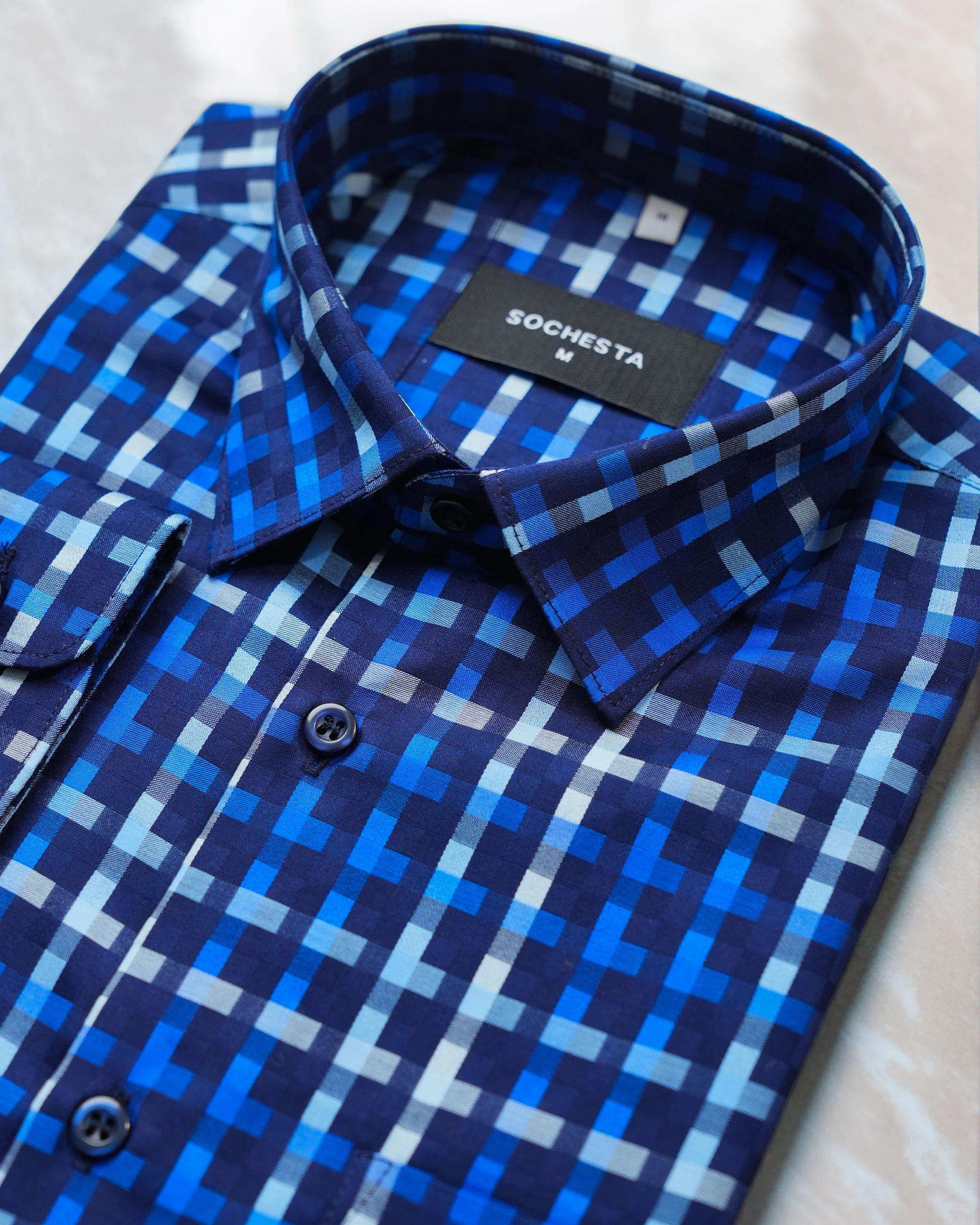 Royal Cobalt Blue Plaid Shirt(FS210) - Image 3