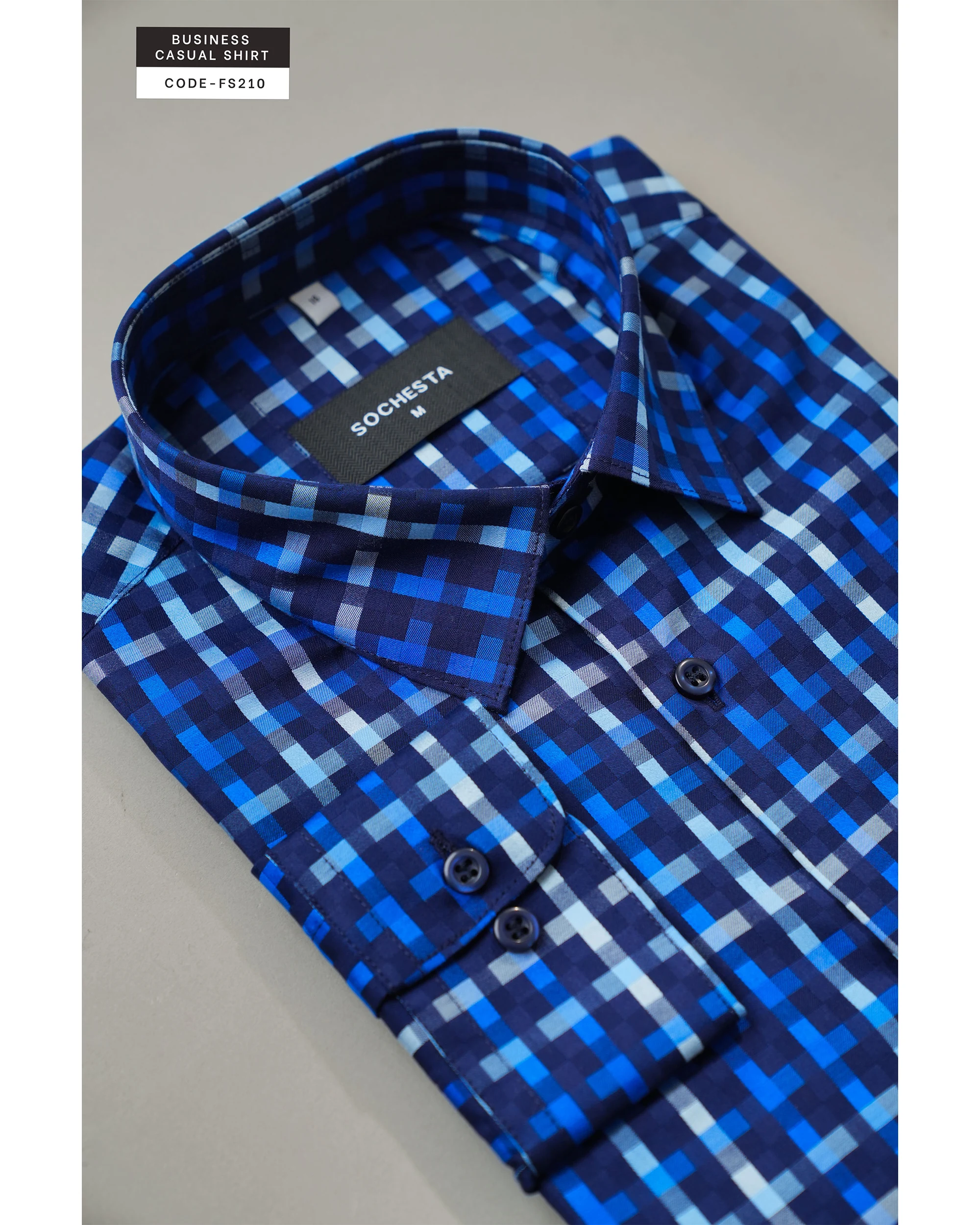 Royal Cobalt Blue Plaid Shirt(FS210) - Image 5