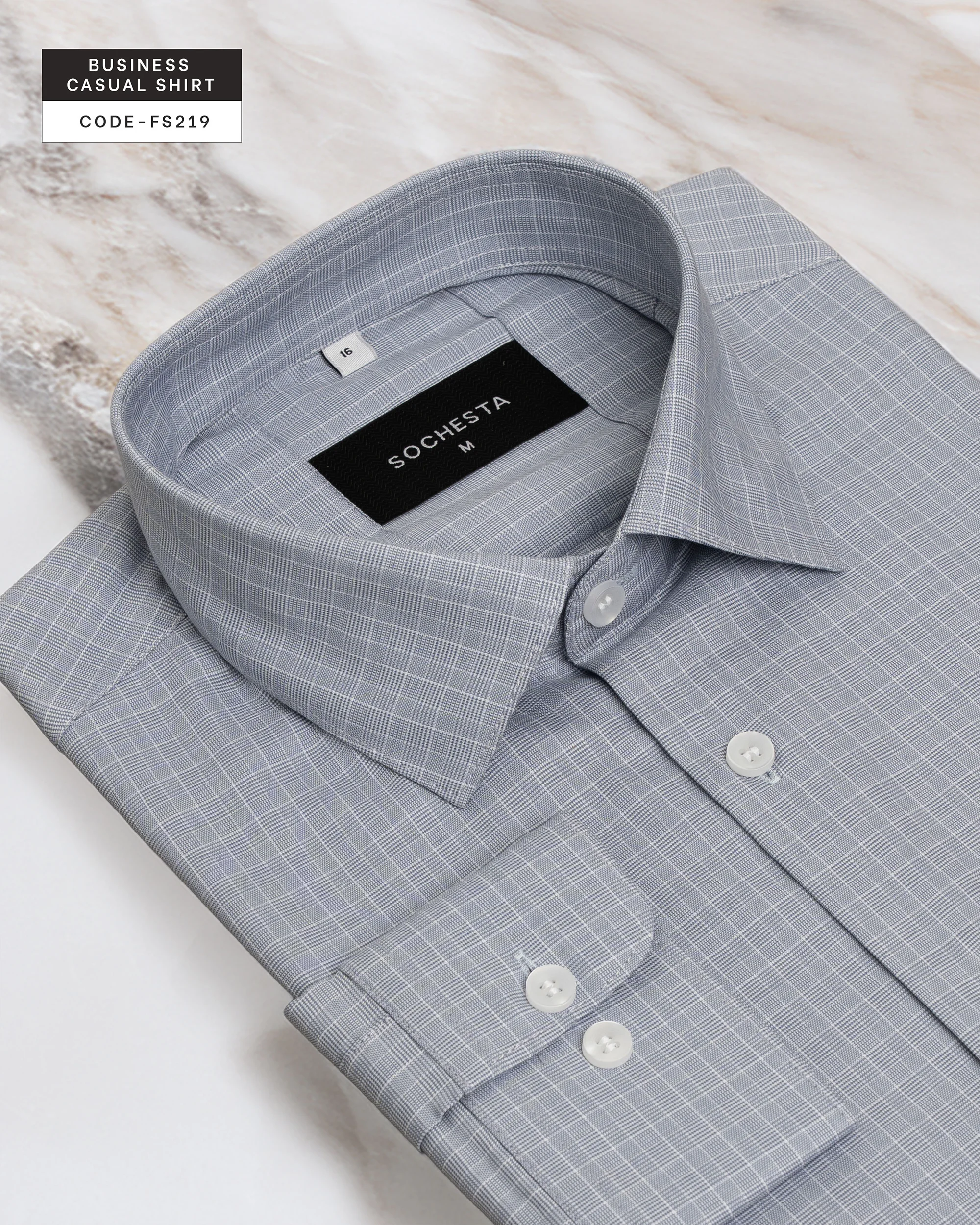 Sterling Light Water Grey Check Shirt(FS219) - Image 5