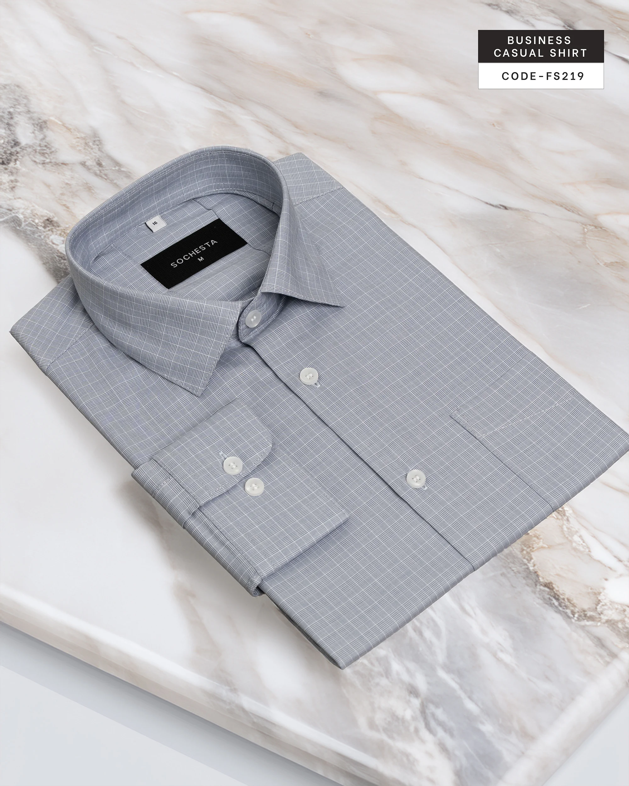 Sterling Light Water Grey Check Shirt(FS219) - Image 4