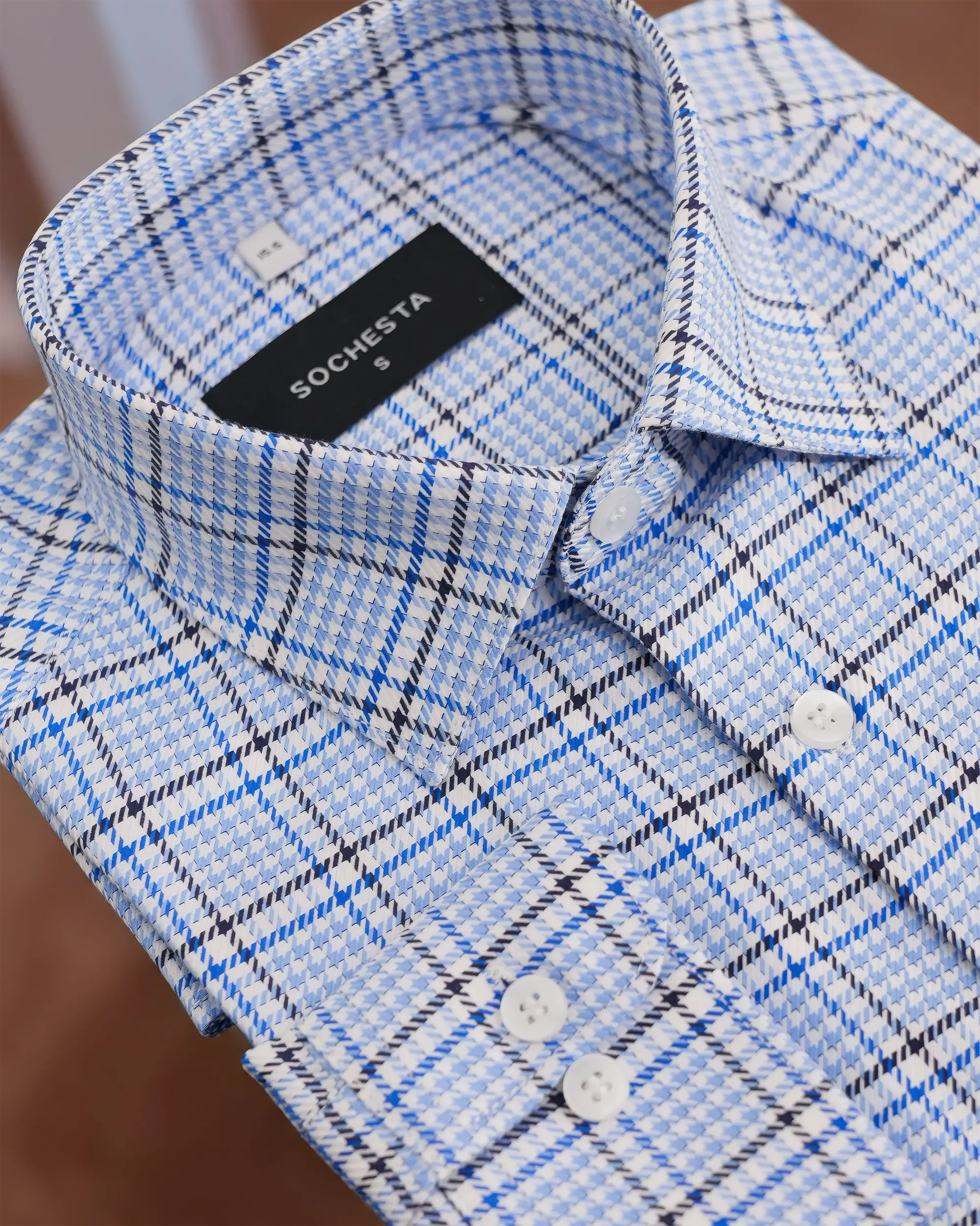 Hunter Blue Houndstooth Soft Cotton Shirt(FS229)